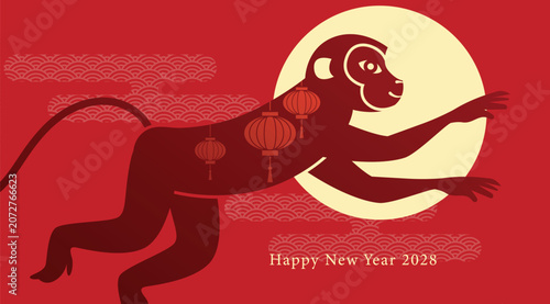 Photography Cny monkey 2028 shape with hanging lanterns decorations
