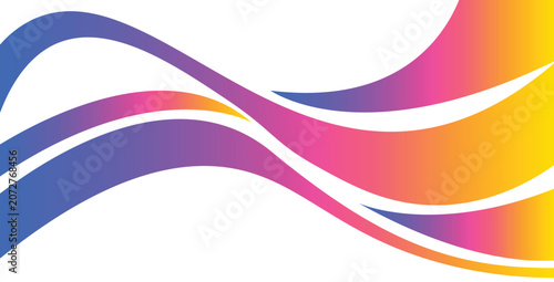 Smooth Flowing Abstract Wave Vector Background with Wide Ribbon in Blue Purple Magenta Gold Gradient for Versatile Modern Banner Design