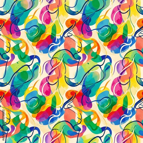 Seamless pattern of abstract colorful organic shapes…
