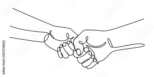 Fotografía Continuous single line drawing of two hands holding each other showing trust and