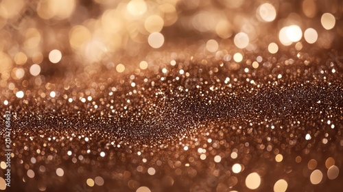 Christmas brown and gold luxury abstract bokeh background. Blurred glitter lights and sparkles. Magic festive backdrop for holiday, birthday, New Year, Christmas. Mocha mousse - color 2025
