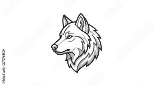 Detailed wolf head side view vector outline.