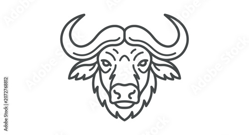 Detailed water buffalo head line art.