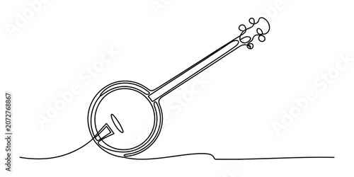 Tableau sur toile Continuous single line drawing of a musical banjo instrument with a classic roun