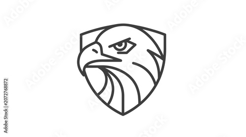 Eagle head inside shield crest line art.