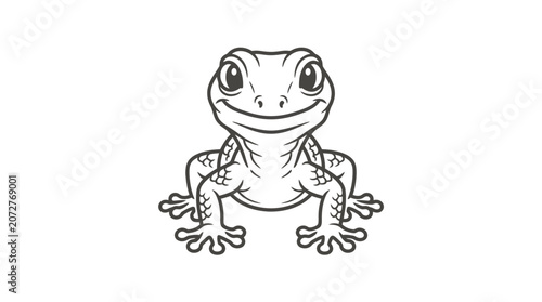 Frontal view cartoon frog character outline drawing.