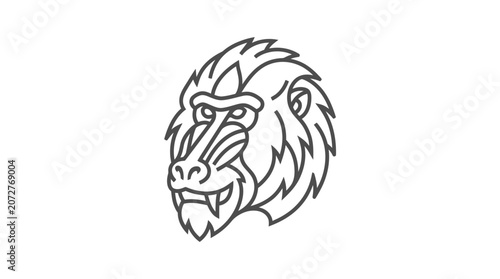 Front view baboon face line art graphic.