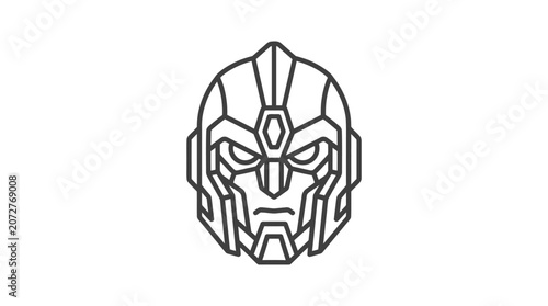 Front view mecha robot head line art illustration.