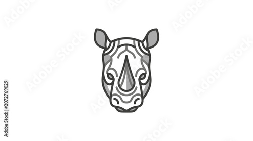 Front view rhinoceros head black line art illustration.