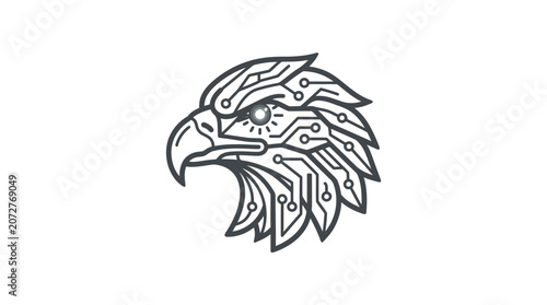 Geometric circuit board eagle head vector design.