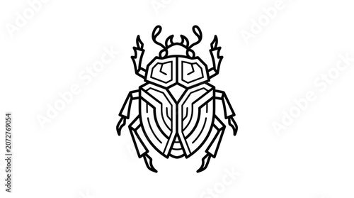 Geometric scarab beetle line art icon.