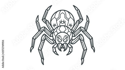 Geometric mechanical spider line art icon.