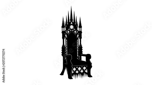 Photos The Throne of Power: A majestic, gothic-style throne sits empty, silhouetted in black, exuding an aura of authority and mystery