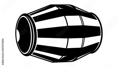 Foto Dholak Drum Illustration: A traditional Dholak drum, a popular folk percussion instrument, depicted with bold black and white stripes, symbolizing rhythm and cultural heritage