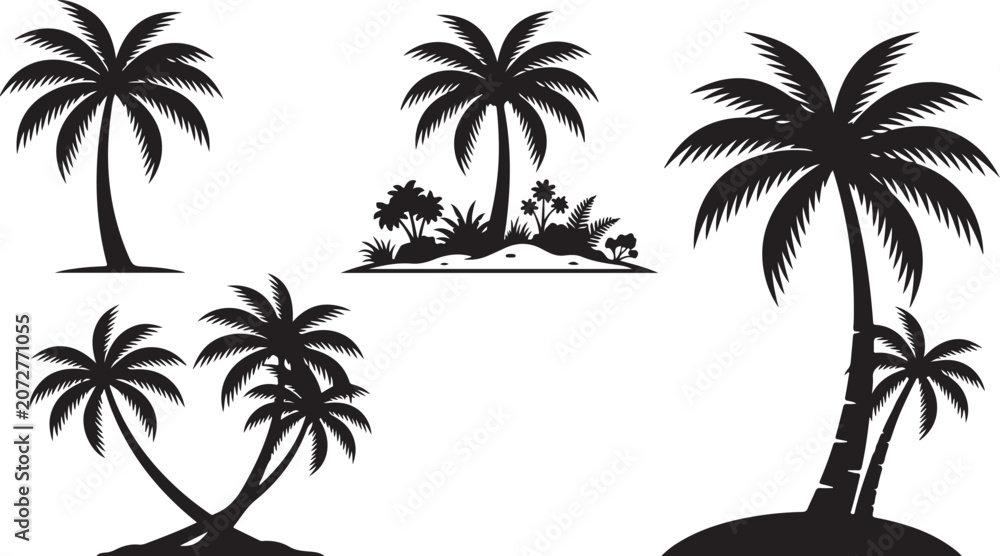 Fototapeta premium Collection of various palm tree silhouettes