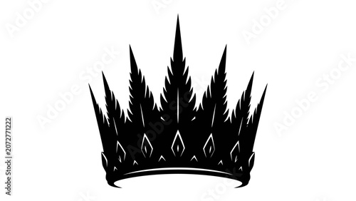 Fotografie Royal Crown Silhouette: An artistic black silhouette of a royal crown, featuring intricate spiky adornments, symbolizing power, regality, and authority