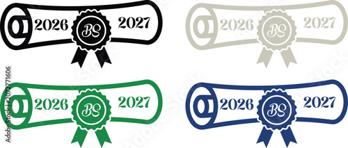Cuadro en lienzo Graduation diploma scroll icons with year 2026 and 2027 labels and bs degree sea