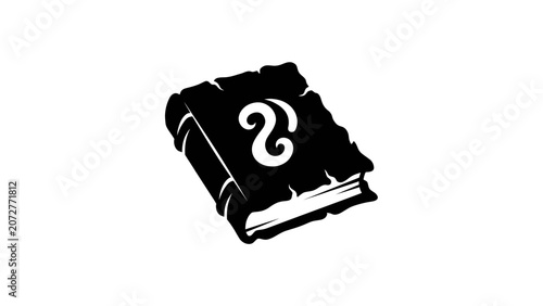 Fotografie Ancient Grimoire: An enigmatic black book with a stylized symbol on its cover, suggesting arcane knowledge and hidden secrets