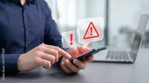 phishing scam and cyber threat concept, person receiving malicious spam email alert on mobile smartphone, cybersecurity risk and digital identity protection against online hacking and data fraud

