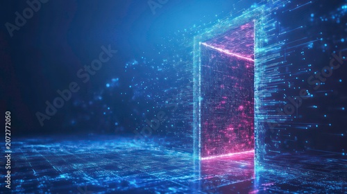 Digital door leading to the future in futuristic polygonal style