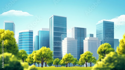 Eco-friendly building in modern city with trees to reduce CO2, Building with green environment sustainability