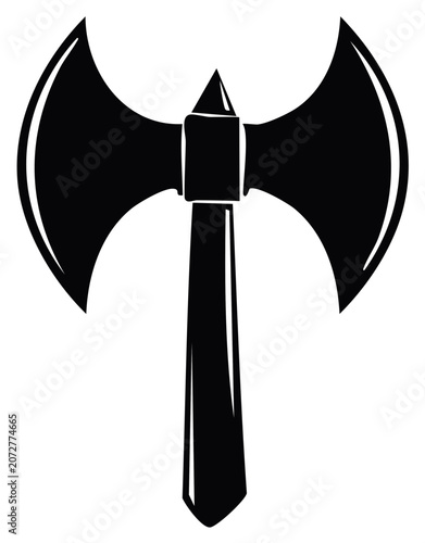 Medieval double bladed battle axe silhouette graphic icon of an ancient warrior weapon