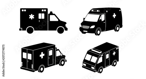 Obraz na plátně Set of black ambulance silhouettes from various angles