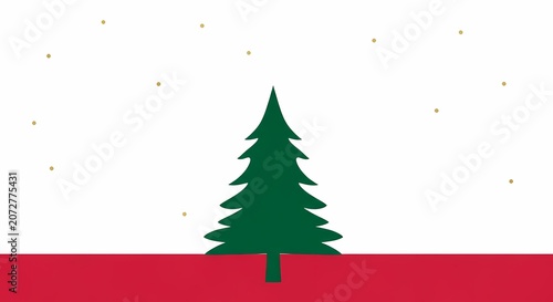 Minimalist green pine tree on red and white background.