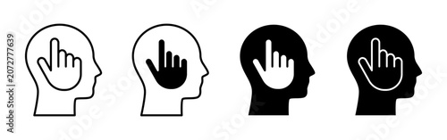 Human Head with Touch Gesture Icon Set in Outline and Glyph Style