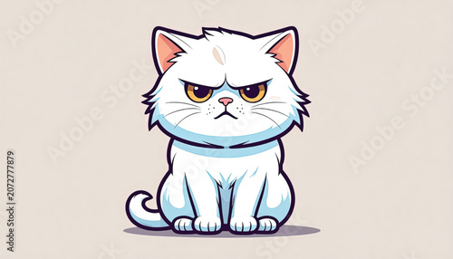 White Angry Furry Cartoon Cat Face.