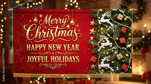 Merry Christmas and New Year holiday festive greeting card design
