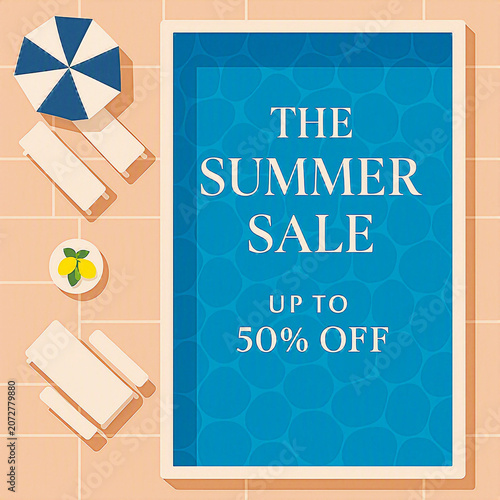 Aerial View Swimming Pool Summer Sale Marketing Banner.