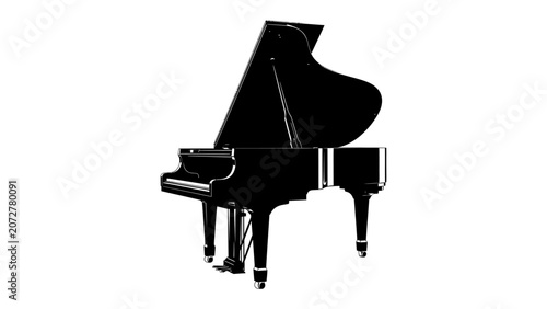 Fotografi Grand Piano Serenade: A sleek, black grand piano stands as a symbol of musical elegance and artistic expression, ready to fill a space with its resonant melodies