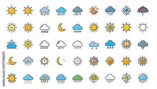 Weather forecast icons on white background.