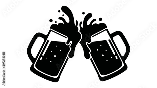 Bild auf Leinwand Cheers to Refreshment: Two glasses filled with dark beer clink together, creating a celebratory splash of frothy liquid, symbolizing enjoyment and camaraderie