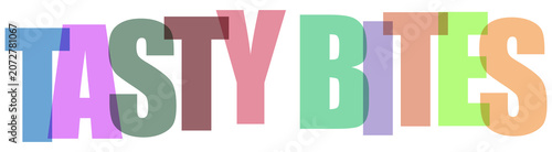 Colorful overlay text saying tasty bites isolated on a transparent background
