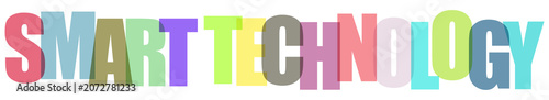 Colorful stylized words smart technology in soft pastel shades isolated on transparent background