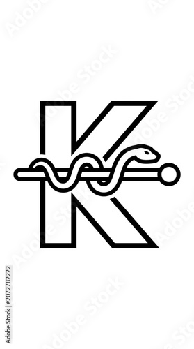 Black letter K with snake and staff emblem