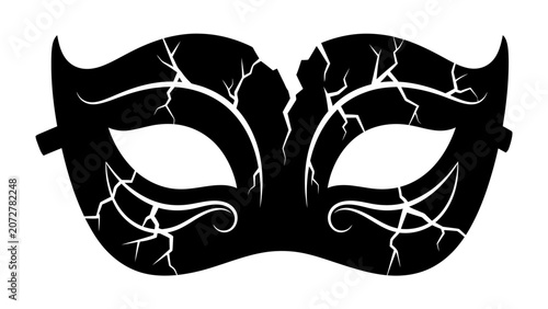 Quadro su tela Cracked Masquerade Mask: A black masquerade mask, adorned with delicate cracks and intricate patterns, hints at a hidden fragility and a past event