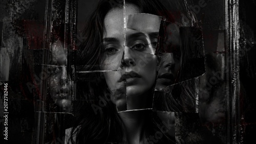 Broken Mirror Woman Portrait Psychological Drama Dark Concept Fine Art Photography