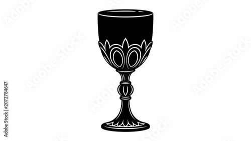 Elegant Goblet Illustration: A stylized illustration of a black, ornate goblet featuring a decorative pattern around the bowl and a detailed stem.