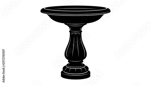 Obraz na plátně Elegant Bird Bath Silhouette: A classic, ornate bird bath rendered in a striking black silhouette, exuding timeless sophistication and garden charm
