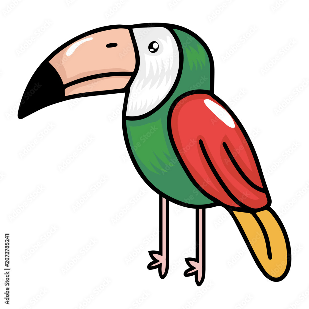 Obraz premium Cute cartoon bird and flamingo isolated on white background