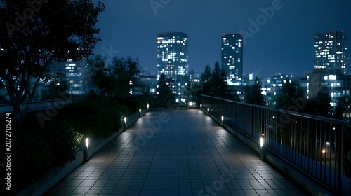 City Lights through Night Trees / 夜の木々の間から見える街の明かりとビル群