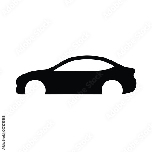 Modern Black Car Isolated on White Background Vector Illustration with Classic Luxury Automobile Silhouette for Automotive Transport Design and Speed Concept