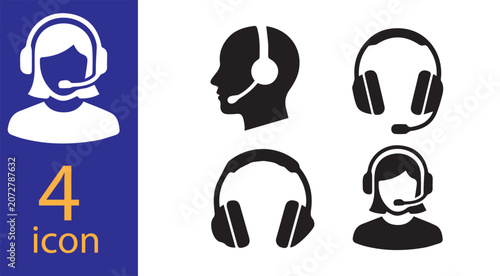 Customer Support Headset Icon Set for Communication Service Design white background