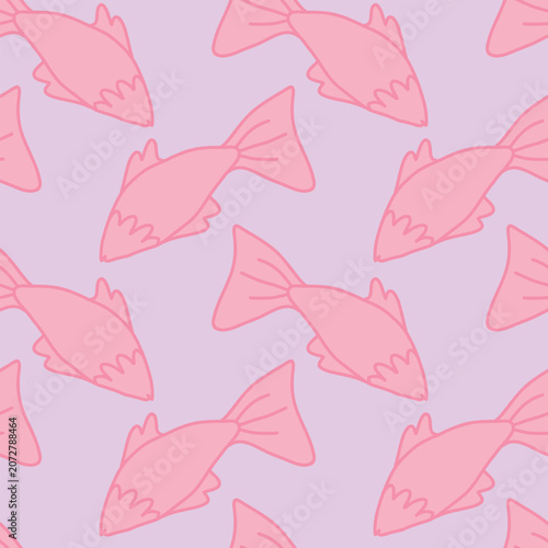 Seamless Pattern with Pink Fish Illustrations on Soft Pink Background