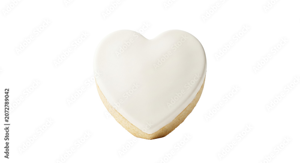 Fototapeta premium Heart shaped sugar cookie with white icing on transparent background