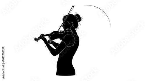 Canvas Print Silhouette of a Woman Playing Violin: A striking black silhouette of a woman elegantly plays the violin, her posture conveying a sense of grace and dedication to her music