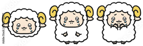 Bild auf Leinwand うるうるとした目で泣いている羊のイラストセット